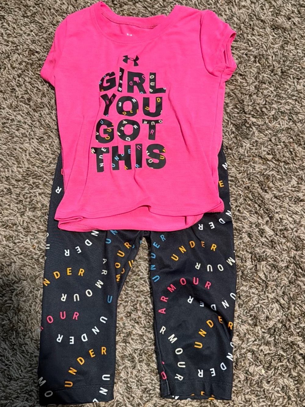Under Armour Pink Top with Black Logo Print Leggings